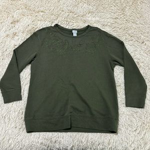 CHICO’S Sweatshirt Sweater Embroidered mesh neck Size L